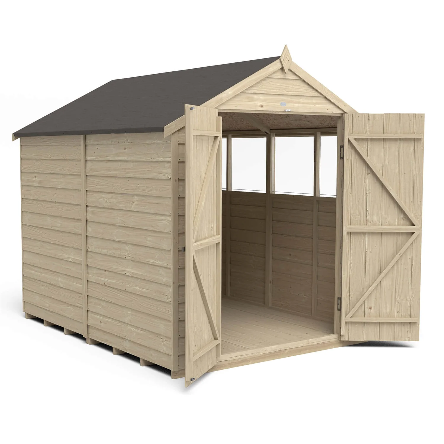 Forest 8 X 6ft Overlap Pressure Treated Apex Shed - Double Door 4 Windows 4 Forest 8 X 6ft Overlap Pressure Treated Apex Shed - Double Door 4 Windows - Image 4