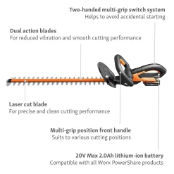 Worx WG260E.5 20V 2.0Ah Cordless Hedge Trimmer - 61cm 10 Worx WG260E.5 20V 2.0Ah Cordless Hedge Trimmer - 61cm -Garden Haven Shop 13326412 9914900646513268