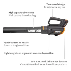 Worx WG547E Turbine 20V 2.0Ah Cordless Garden Blower 10 Worx WG547E Turbine 20V 2.0Ah Cordless Garden Blower -Garden Haven Shop 13326414 7854900642900455