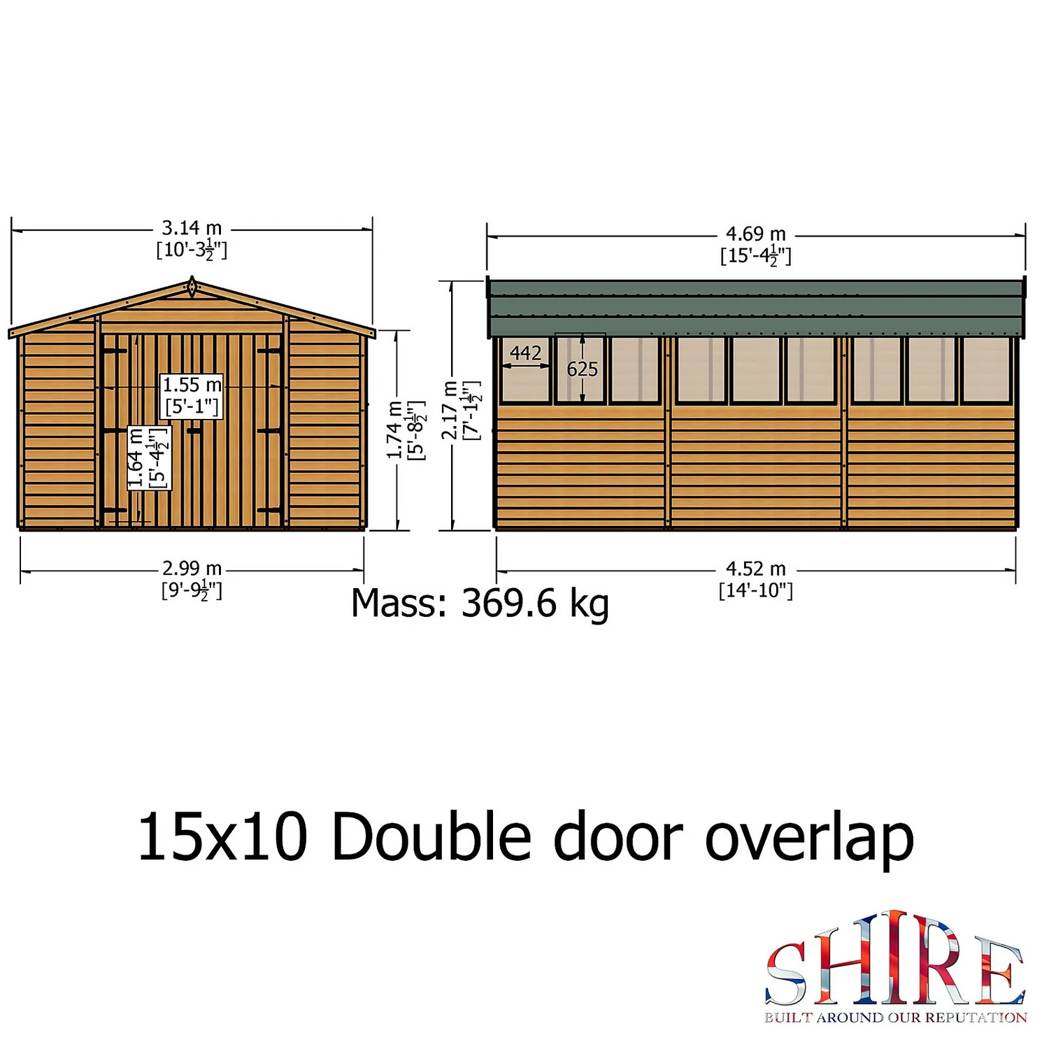 Shire 10 X 15ft Double Door Overlap Garden Shed 5 Shire 10 X 15ft Double Door Overlap Garden Shed - Image 5