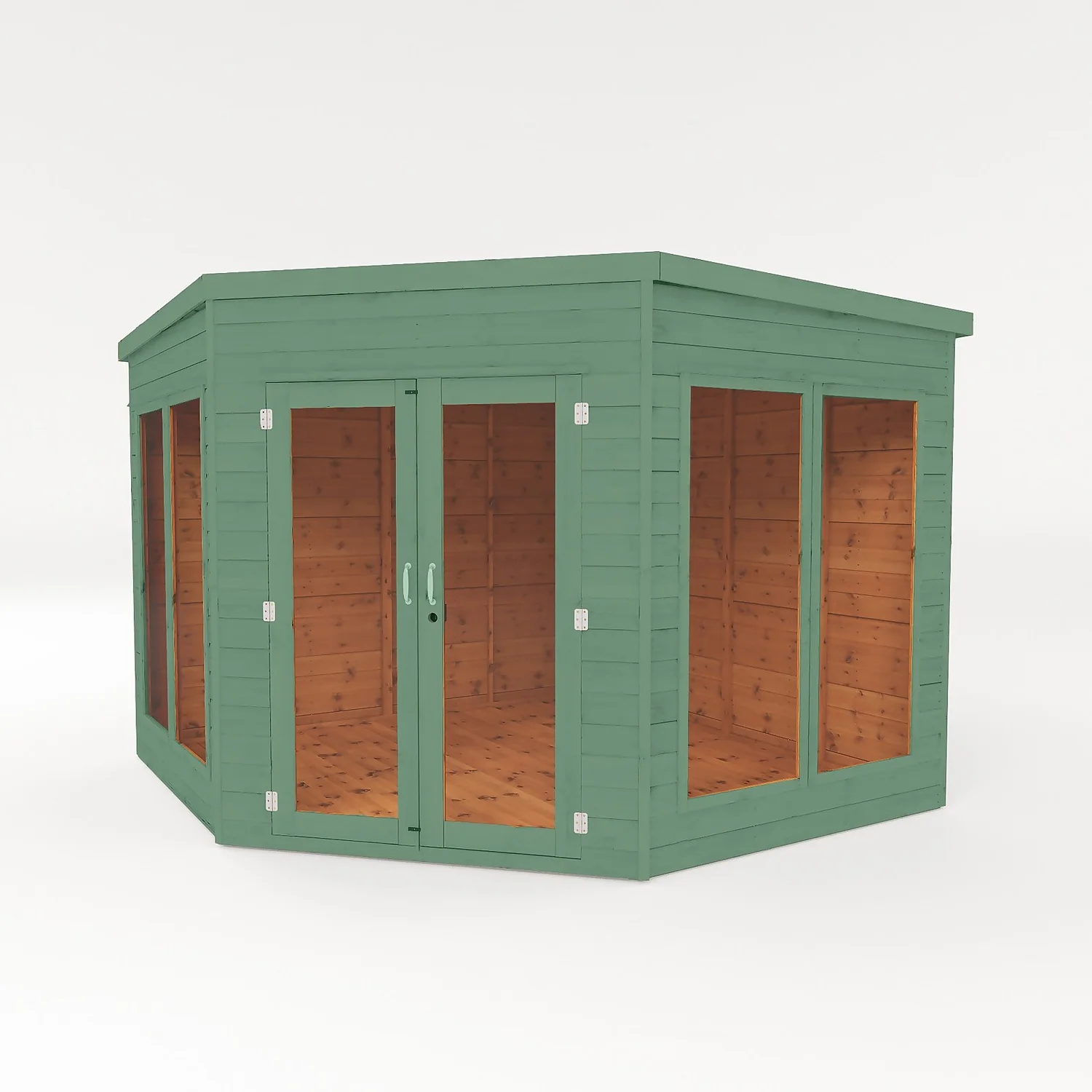 Country Living Premium Ribble 9ft X 9ft Corner Summerhouse Painted + Installation - Aurora Green 1 Country Living Premium Ribble 9ft X 9ft Corner Summerhouse Painted + Installation - Aurora Green