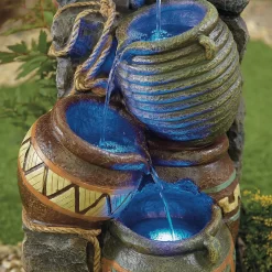 Stylish Fountain Pouring Pot Wall Water Feature With LEDs -Garden Haven Shop 13846054 4034962027705207