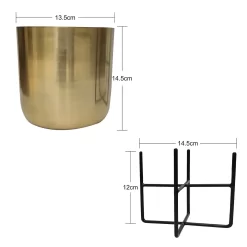 Brass Indoor Plant Pot With Cross Stand - 13.5cm 8 Brass Indoor Plant Pot With Cross Stand - 13.5cm -Garden Haven Shop 13887188 1104999809670185