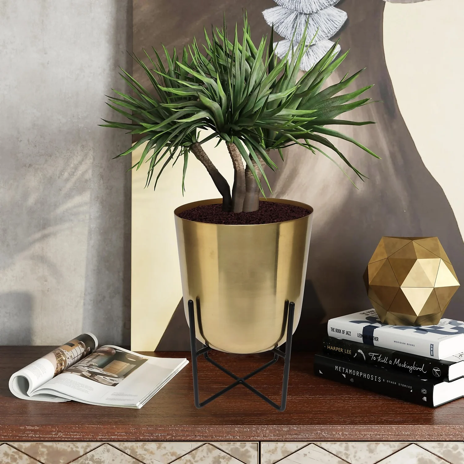 Brass Indoor Plant Pot With Cross Stand - 13.5cm 5 Brass Indoor Plant Pot With Cross Stand - 13.5cm - Image 5