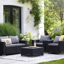Keter California 4 Seater Outdoor Garden Furniture Lounge Set - Graphite With Grey Cushions -Garden Haven Shop 14539591 3115041801816578