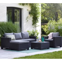 Keter California 4 Seater Outdoor Garden Furniture Chaise Lounge Set - Graphite With Grey Cushions -Garden Haven Shop 14539596 8735041801824465